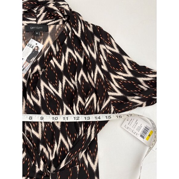 NWT Karen Kane Dress Size M Boho Chic Solar Ikat Faux Wrap Gold Sun Brown Black - Picture 8 of 16